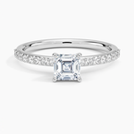 Petite Shared Prong Half Coverage Diamond Ring Platinum Asscher Engagement Ring