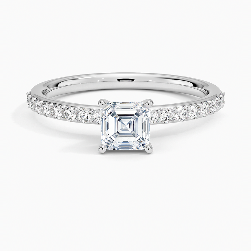 Petite Shared Prong Half Coverage Diamond Ring Platinum Asscher Engagement Ring