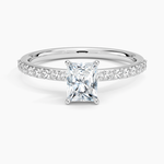 Petite Shared Prong Half Coverage Diamond Ring Platinum Radiant Engagement Ring