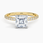 Petite Shared Prong Half Coverage Diamond Ring Yellow Gold 18k Asscher Engagement Ring
