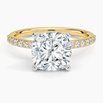 Petite Shared Prong Half Coverage Diamond Ring Yellow Gold 18k Cushion Engagement Ring