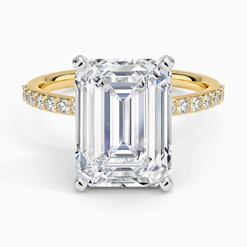 Petite Shared Prong Half Coverage Diamond Ring Yellow Gold 18k Emerald Engagement Ring