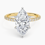 Petite Shared Prong Half Coverage Diamond Ring Yellow Gold 18k Marquise Engagement Ring
