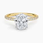 Petite Shared Prong Half Coverage Diamond Ring Yellow Gold 18k Oval Engagement Ring