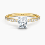 Petite Shared Prong Half Coverage Diamond Ring Yellow Gold 18k Radiant Engagement Ring