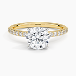 Petite Shared Prong Half Coverage Diamond Ring Yellow Gold 18k Round Engagement Ring