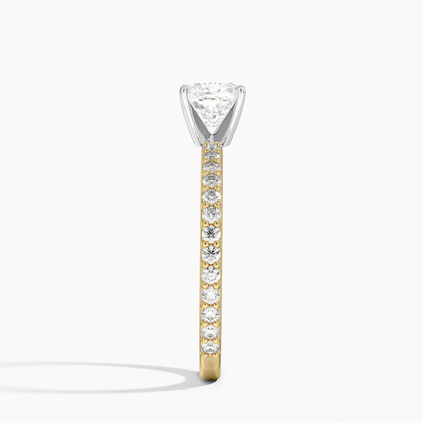 Petite Shared Prong Three-Quarter Coverage Diamond Ring (1/3 ct. tw.) Yellow Gold 18k Cushion Engagement Ring