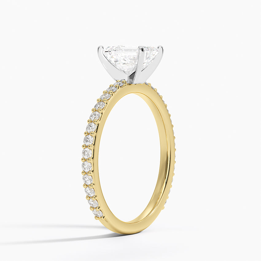 Petite Shared Prong Three-Quarter Coverage Diamond Ring (1/3 ct. tw.) Yellow Gold 18k Emerald Engagement Ring