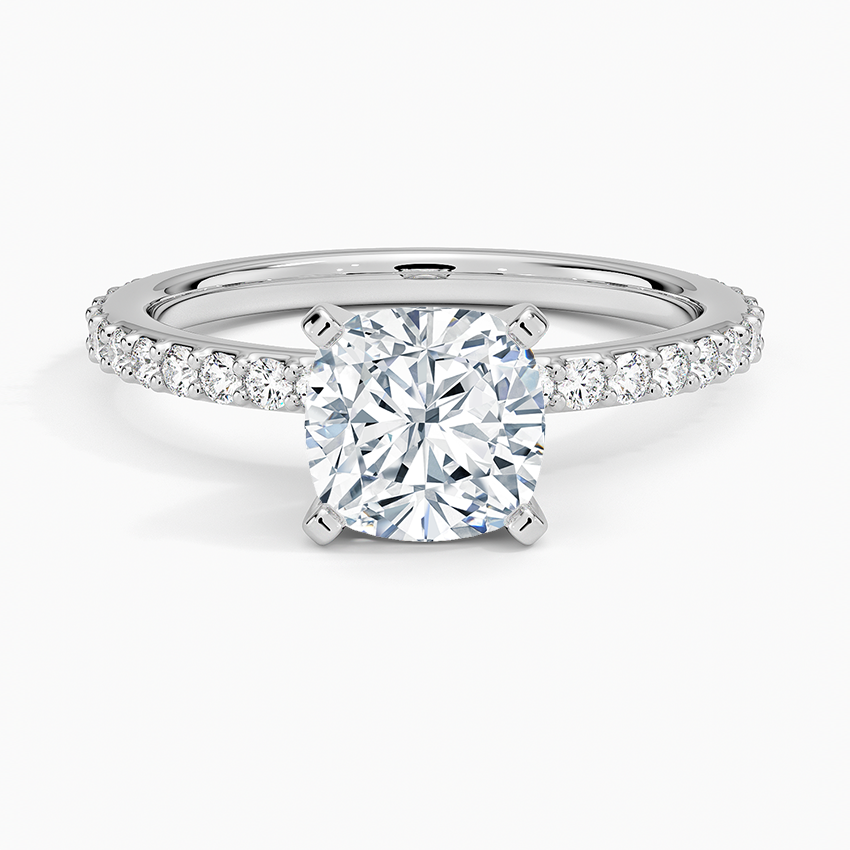 Petite Shared Prong Three-Quarter Coverage Diamond Ring (1/3 ct. tw.) Platinum Cushion Engagement Ring