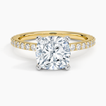 Petite Shared Prong Three-Quarter Coverage Diamond Ring (1/3 ct. tw.) Yellow Gold 18k Cushion Engagement Ring