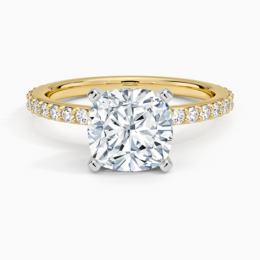Petite Shared Prong Three-Quarter Coverage Diamond Ring (1/3 ct. tw.) Yellow Gold 18k Cushion Engagement Ring