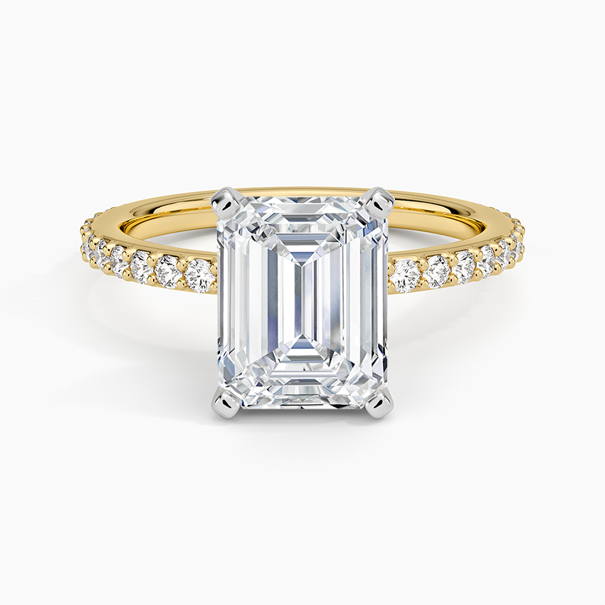 Petite Shared Prong Three-Quarter Coverage Diamond Ring (1/3 ct. tw.) Yellow Gold 18k Emerald Engagement Ring