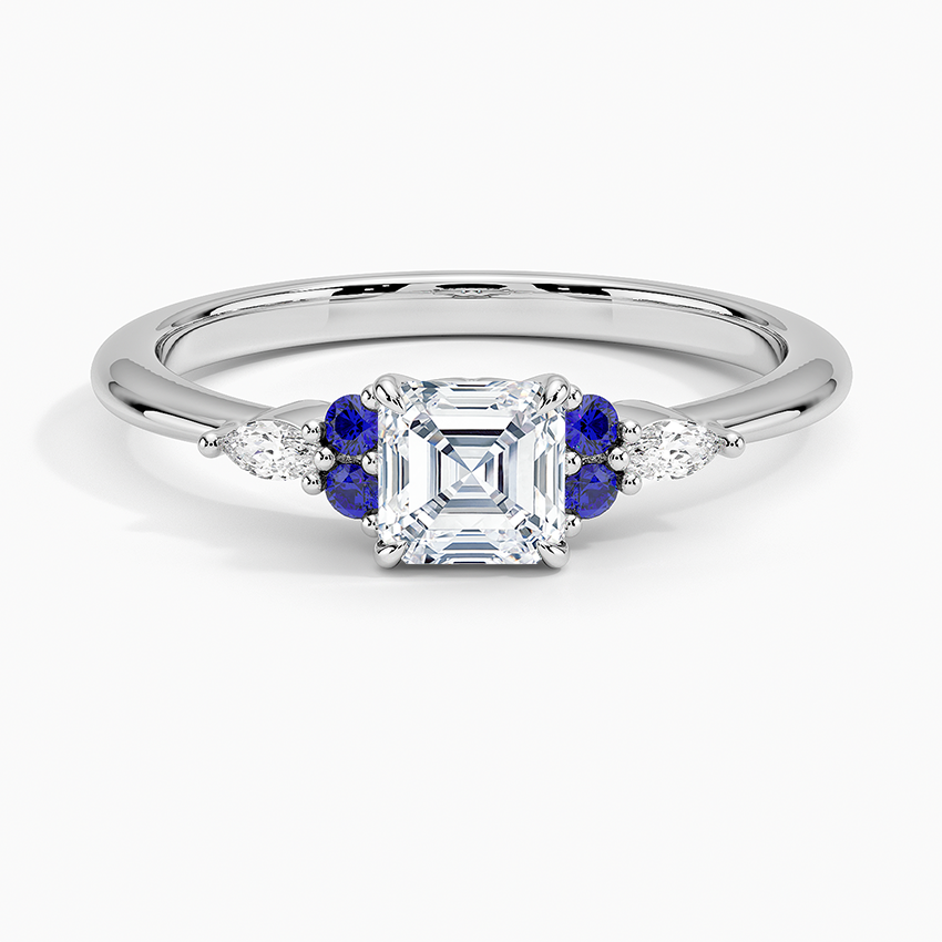Nadia Sapphire and Diamond Ring Platinum Asscher Engagement Ring
