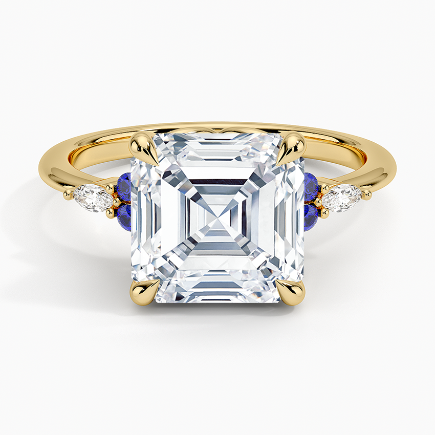 Nadia Sapphire and Diamond Ring Yellow Gold 18k Asscher Engagement Ring
