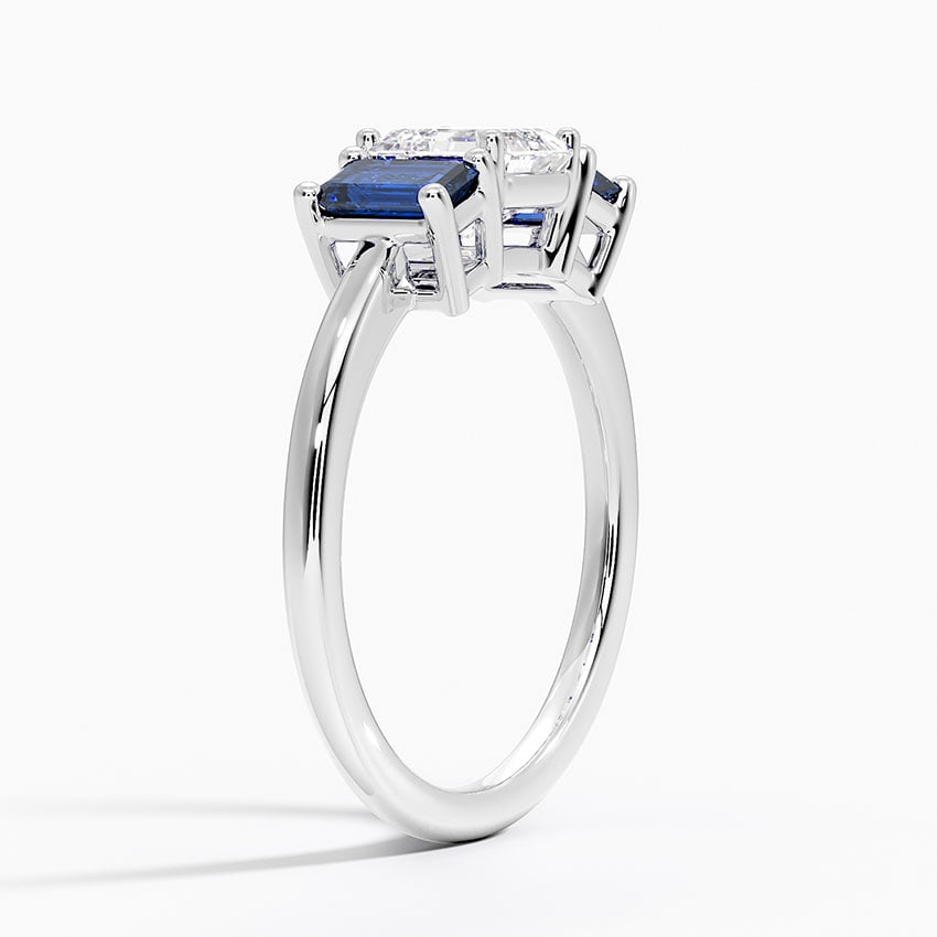 Luxe Rhiannon Three Stone Sapphire Ring Platinum Asscher Engagement Ring