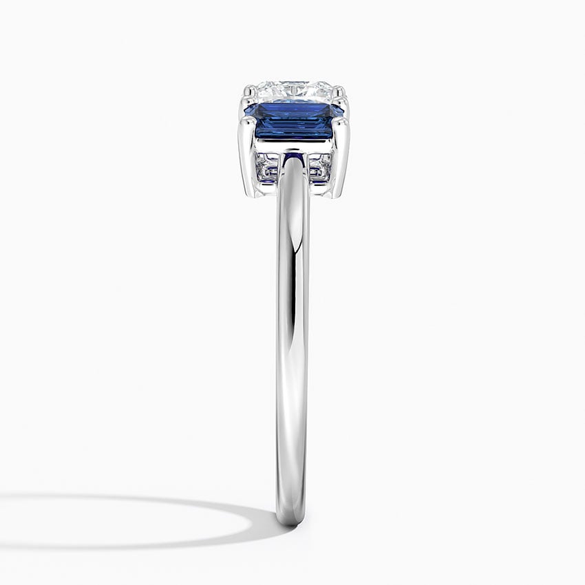 Luxe Rhiannon Three Stone Sapphire Ring Platinum Cushion Engagement Ring
