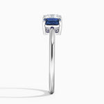 Luxe Rhiannon Three Stone Sapphire Ring Platinum Cushion Engagement Ring
