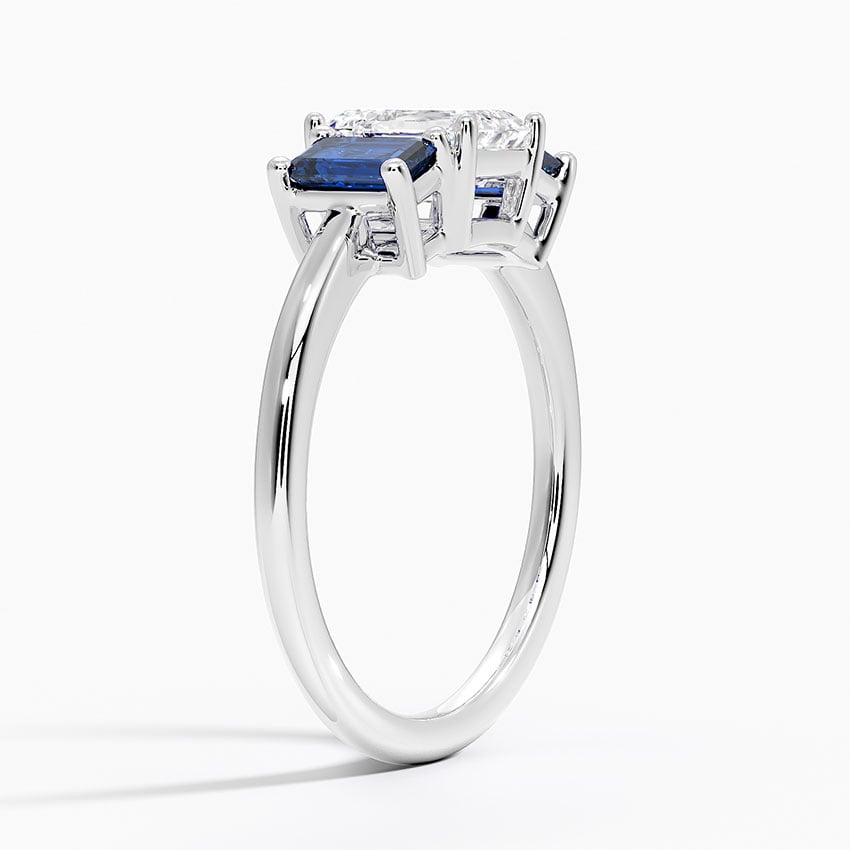 Luxe Rhiannon Three Stone Sapphire Ring Platinum Emerald Engagement Ring