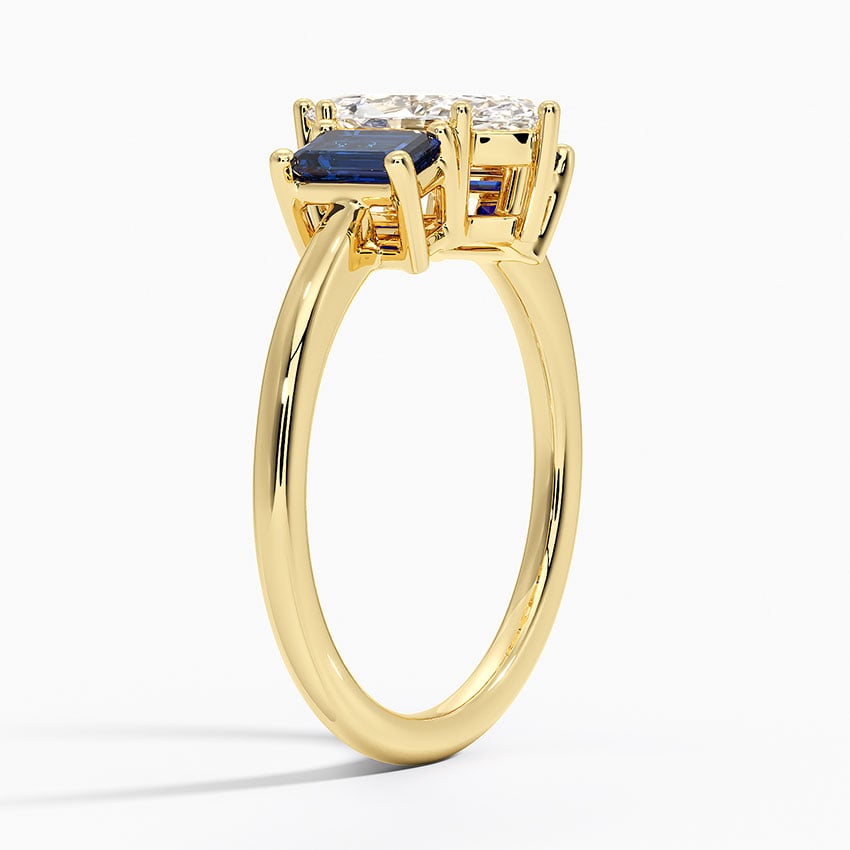 Luxe Rhiannon Three Stone Sapphire Ring Yellow Gold 18k Marquise Engagement Ring