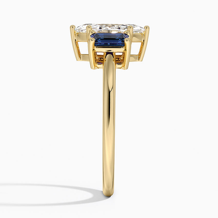 Luxe Rhiannon Three Stone Sapphire Ring Yellow Gold 18k Marquise Engagement Ring
