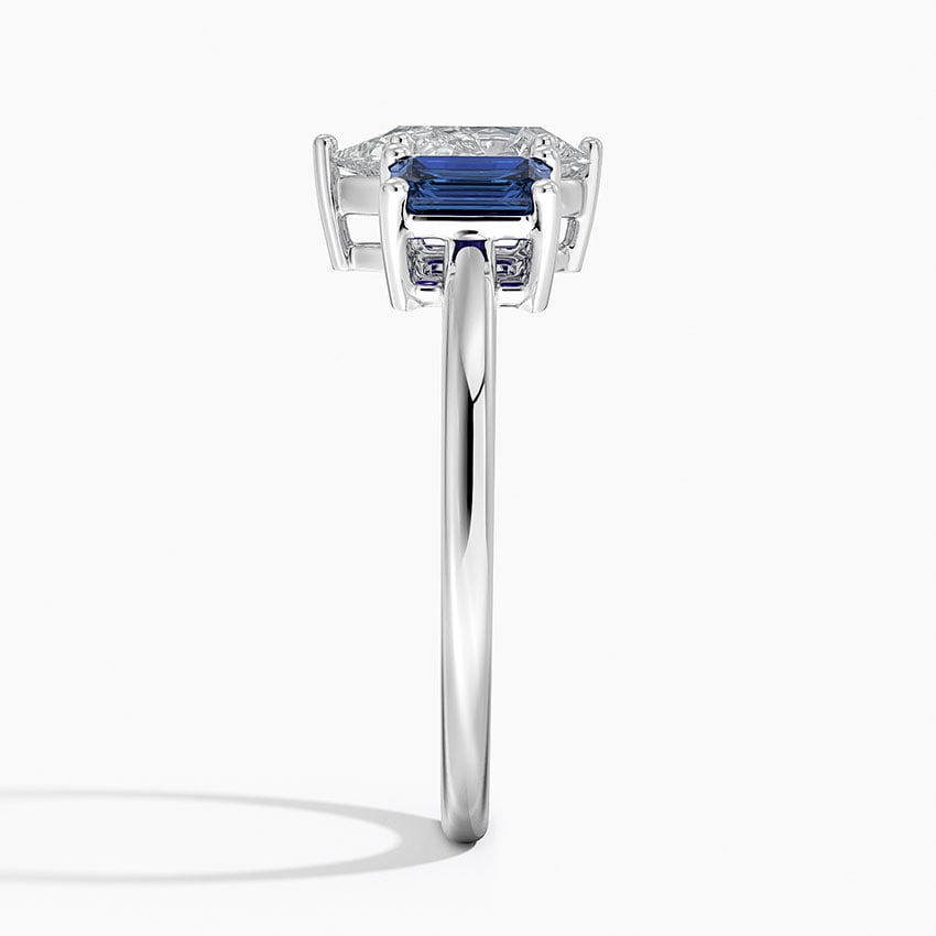 Luxe Rhiannon Three Stone Sapphire Ring Platinum Pear Engagement Ring