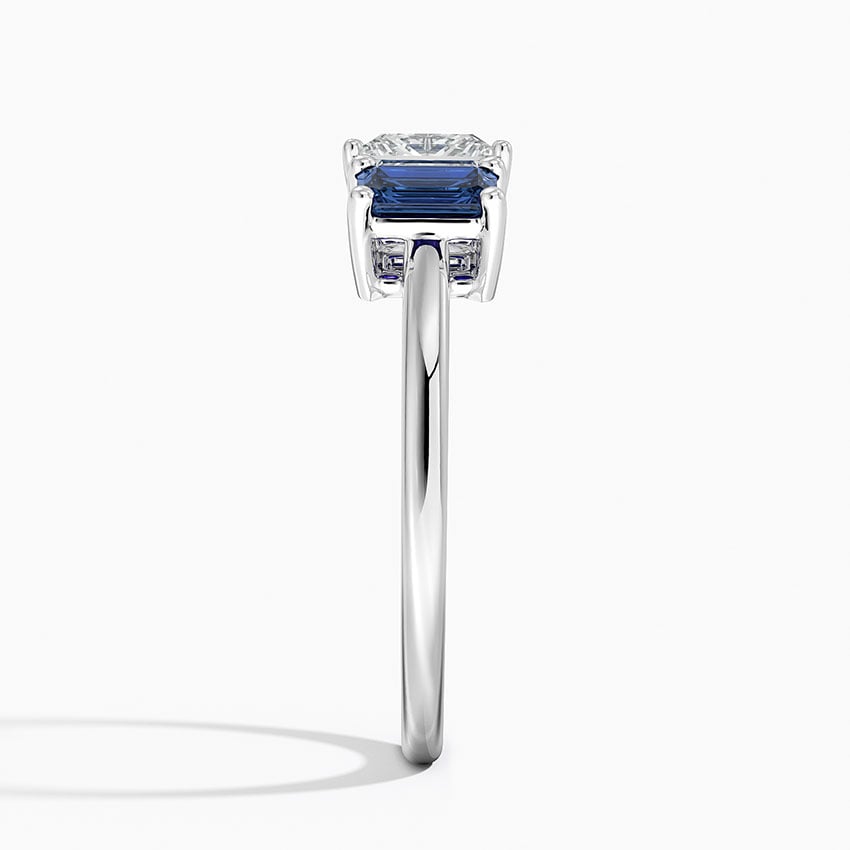 Luxe Rhiannon Three Stone Sapphire Ring Platinum Princess Engagement Ring