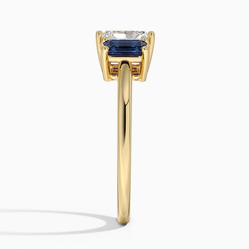 Luxe Rhiannon Three Stone Sapphire Ring Yellow Gold 18k Radiant Engagement Ring
