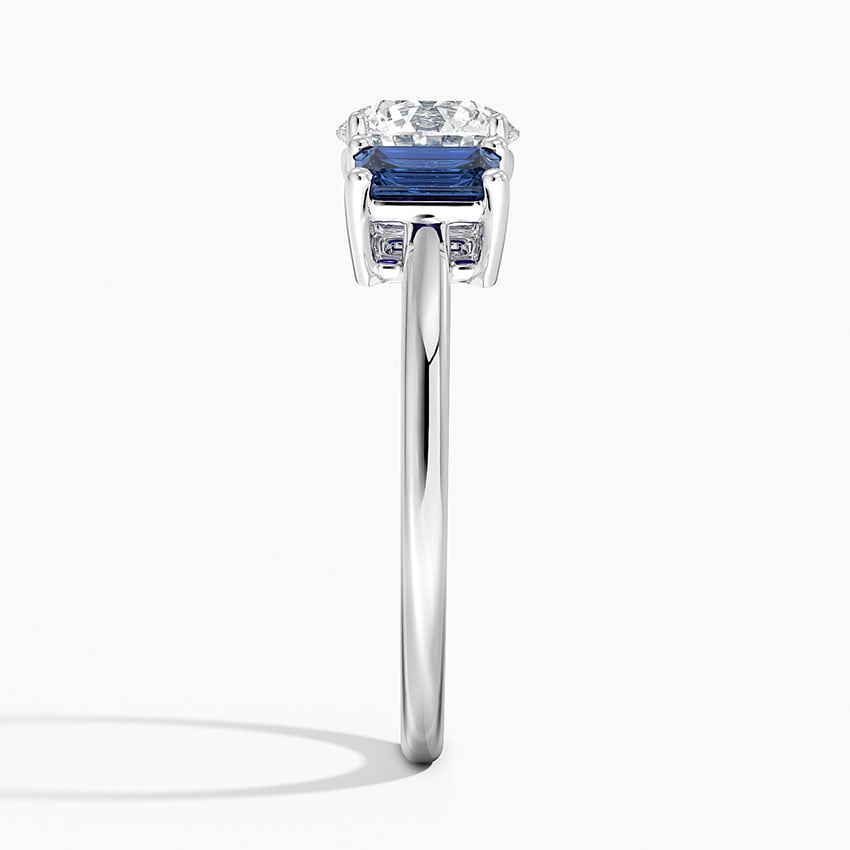 Luxe Rhiannon Three Stone Sapphire Ring Platinum Round Engagement Ring