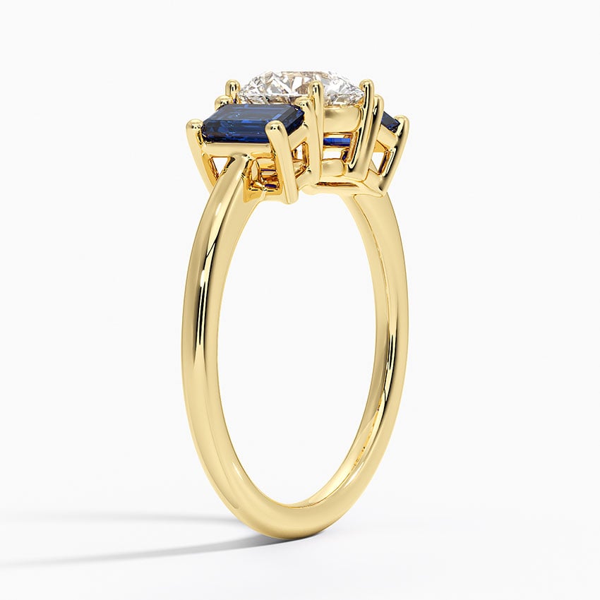 Luxe Rhiannon Three Stone Sapphire Ring Yellow Gold 18k Round Engagement Ring