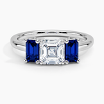 Luxe Rhiannon Three Stone Sapphire Ring Platinum Asscher Engagement Ring