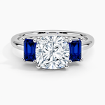Luxe Rhiannon Three Stone Sapphire Ring Platinum Cushion Engagement Ring
