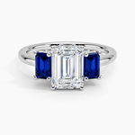 Luxe Rhiannon Three Stone Sapphire Ring Platinum Emerald Engagement Ring