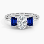 Luxe Rhiannon Three Stone Sapphire Ring Platinum Oval Engagement Ring