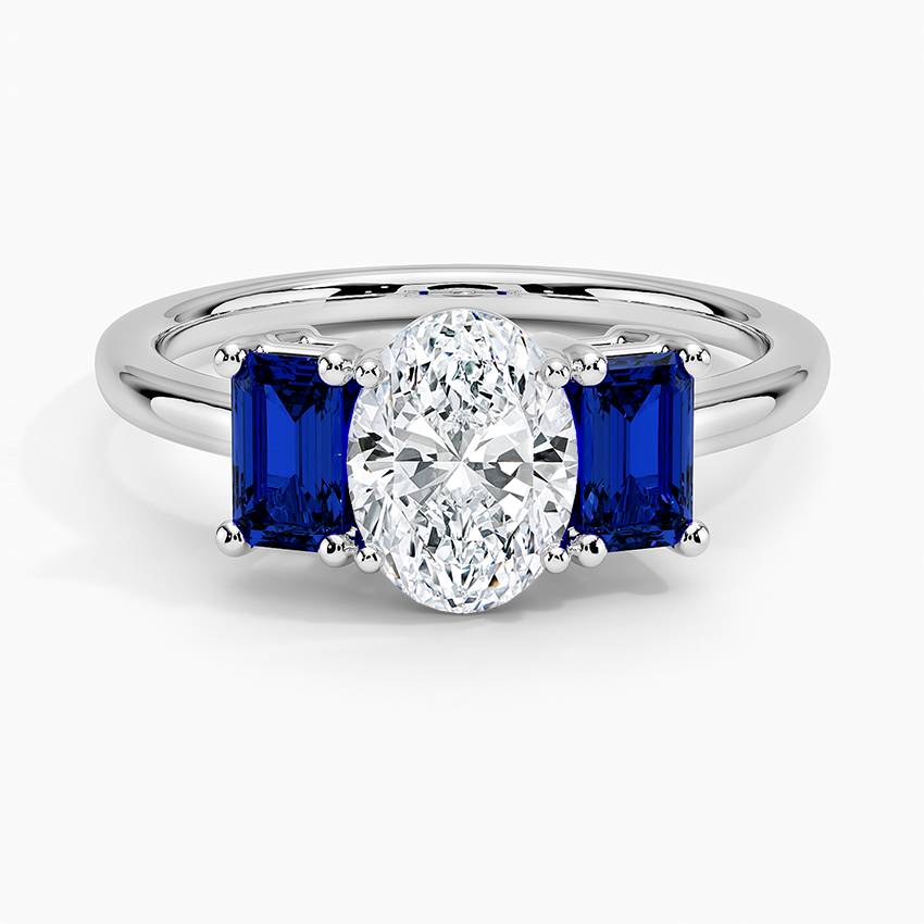 Luxe Rhiannon Three Stone Sapphire Ring Platinum Oval Engagement Ring