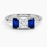Luxe Rhiannon Three Stone Sapphire Ring Platinum Princess Engagement Ring