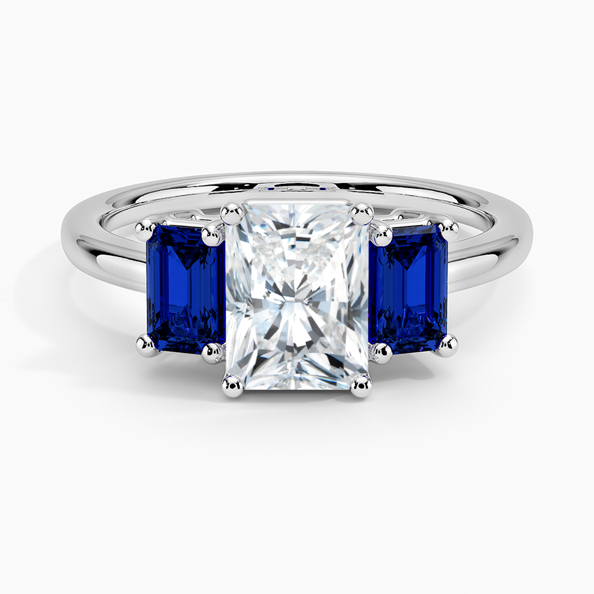 Luxe Rhiannon Three Stone Sapphire Ring Platinum Radiant Engagement Ring