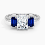 Luxe Rhiannon Three Stone Sapphire Ring Platinum Radiant Engagement Ring