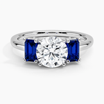 Luxe Rhiannon Three Stone Sapphire Ring Platinum Round Engagement Ring