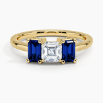 Luxe Rhiannon Three Stone Sapphire Ring Yellow Gold 18k Asscher Engagement Ring