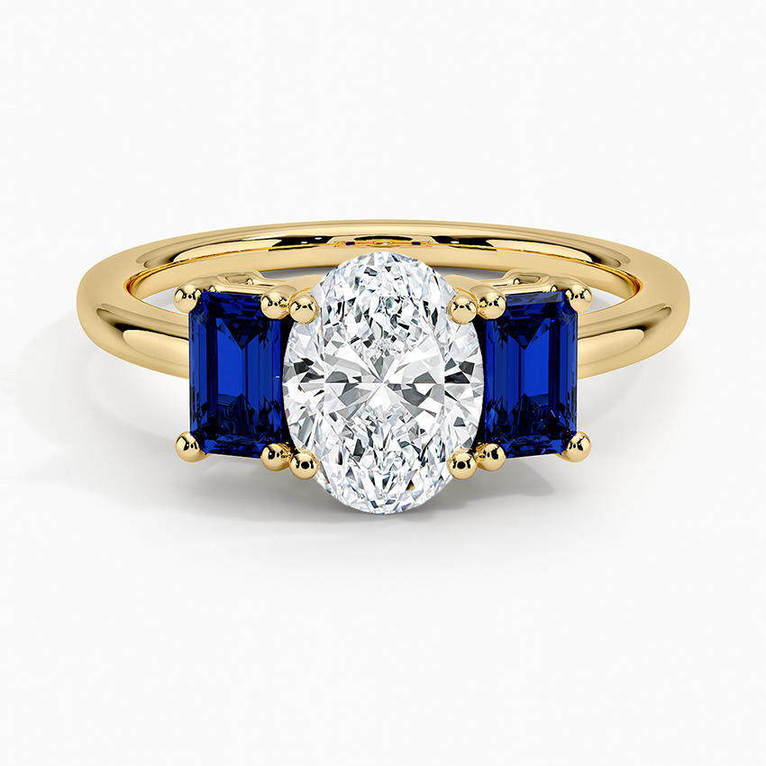 Luxe Rhiannon Three Stone Sapphire Ring Yellow Gold 18k Oval Engagement Ring