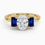 Luxe Rhiannon Three Stone Sapphire Ring Yellow Gold 18k Oval Engagement Ring