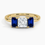 Luxe Rhiannon Three Stone Sapphire Ring Yellow Gold 18k Princess Engagement Ring