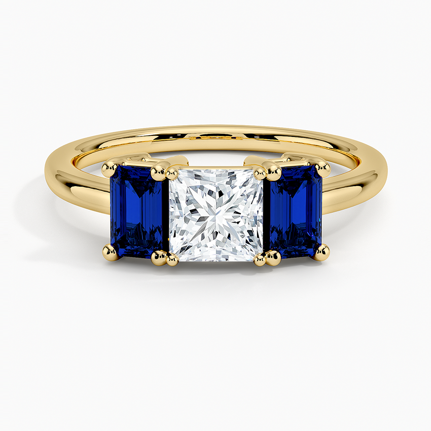 Luxe Rhiannon Three Stone Sapphire Ring Yellow Gold 18k Princess Engagement Ring