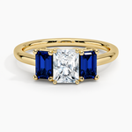 Luxe Rhiannon Three Stone Sapphire Ring Yellow Gold 18k Radiant Engagement Ring