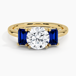 Luxe Rhiannon Three Stone Sapphire Ring Yellow Gold 18k Round Engagement Ring