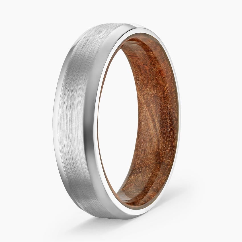 Maple Burl Wood Satin Finish 6mm Wedding Ring Platinum Wedding Band