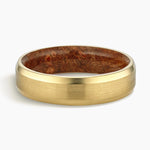 Maple Burl Wood Satin Finish 6mm Wedding Ring Yellow Gold 18k Wedding Band