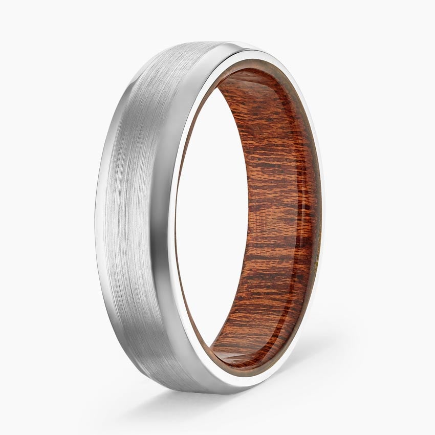 Sapele Wood Satin Finish 6mm Wedding Ring Platinum Wedding Band