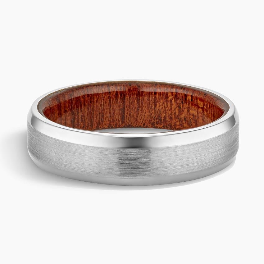 Sapele Wood Satin Finish 6mm Wedding Ring Platinum Wedding Band