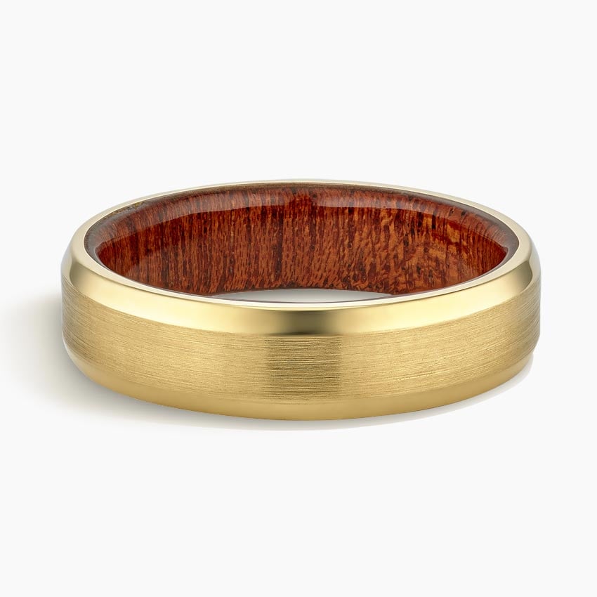 Sapele Wood Satin Finish 6mm Wedding Ring Yellow Gold 18k Wedding Band